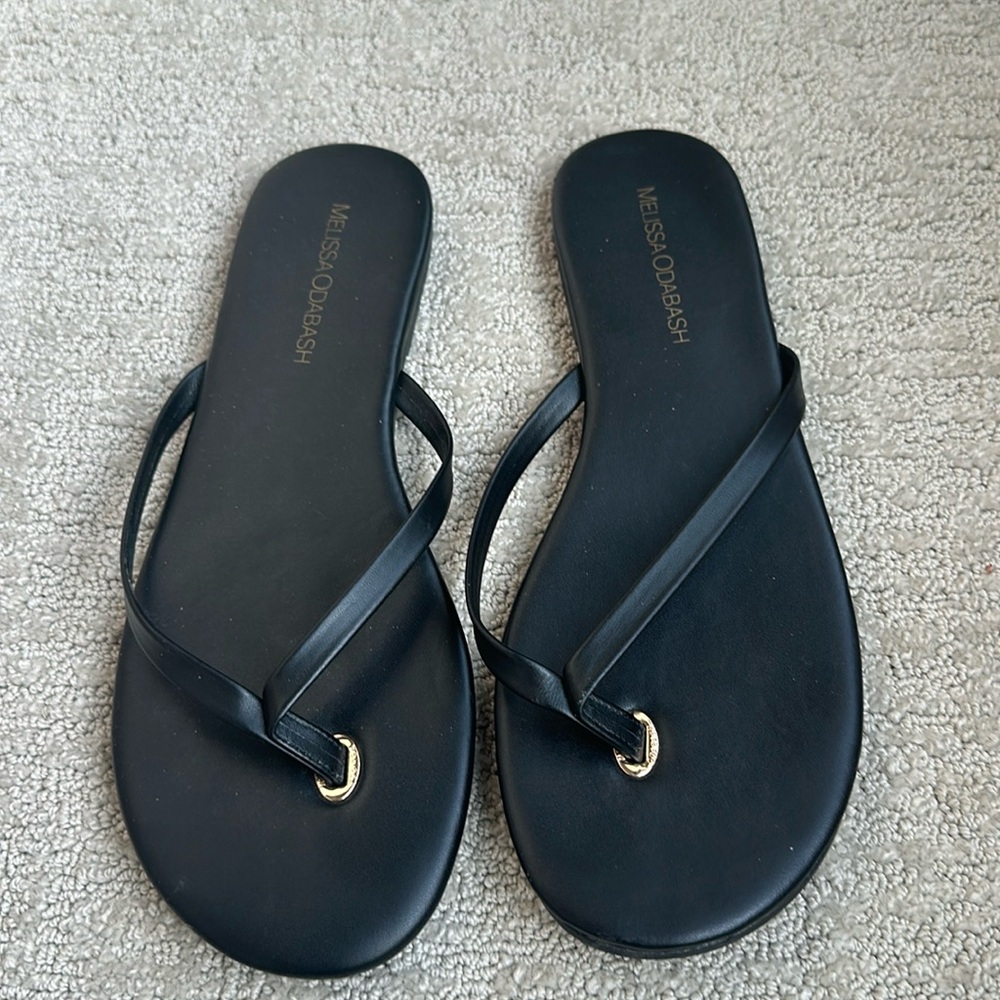 Melissa Odabash Black leather flip flops. Size 38